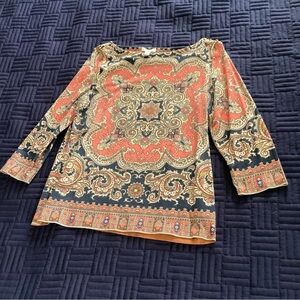 Charter Club Elegant Paisley Women's Top - Multicolor. 3/4 sleeves